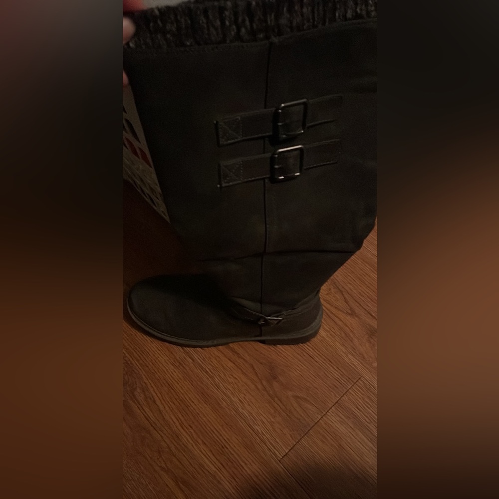 Grey wide calf boots